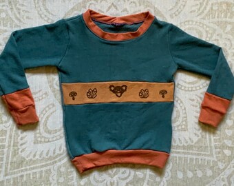 Organic cotton and hemp sweatshirt for children size 6/7  hand made, dyed and printed one of a kind