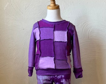 Organic cotton and patchwork hemp sweatshirt for children size 4/5 hand made, dyed