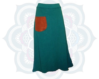 Organic Skirts - Custom Made Organic cotton and Hemp Terry Cloth  Skirt handmade and dyed to Order MidCalf length with contrasting pocket