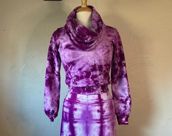 Two piece set - Organic cotton and Hemp one of a kind, cowl neck and skirt set. Ready to ship in a size medium. Handmade and dyed in CA