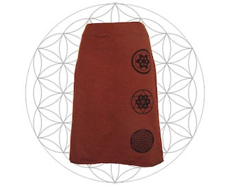 Organic Skirt - Hemp Clothing - Sacred Geometry Print Trinity Skirt - Organic Cotton and Hemp Skirt- Handmade, dyed, and printed