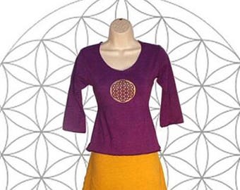 Custom Made Organic Cotton/Hemp  Shirt with  Flower of LIfe Print -  organic cotton and hemp blend jersey Handmade and Dyed to Order