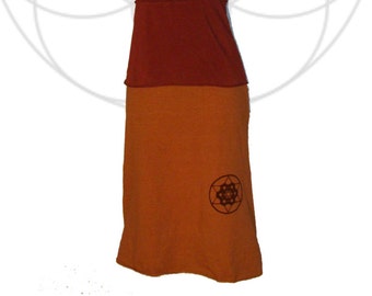 Sacred geometry clothing - Organic Cotton and Hemp Skirt- Handmade, dyed, and printed with original graphic based on the Merkabah