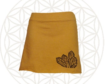 Hemp Clothing - Organic Cotton and Hemp  Mini Skirt  with Crystal Cluster Print,  Custom made for you and great for layering