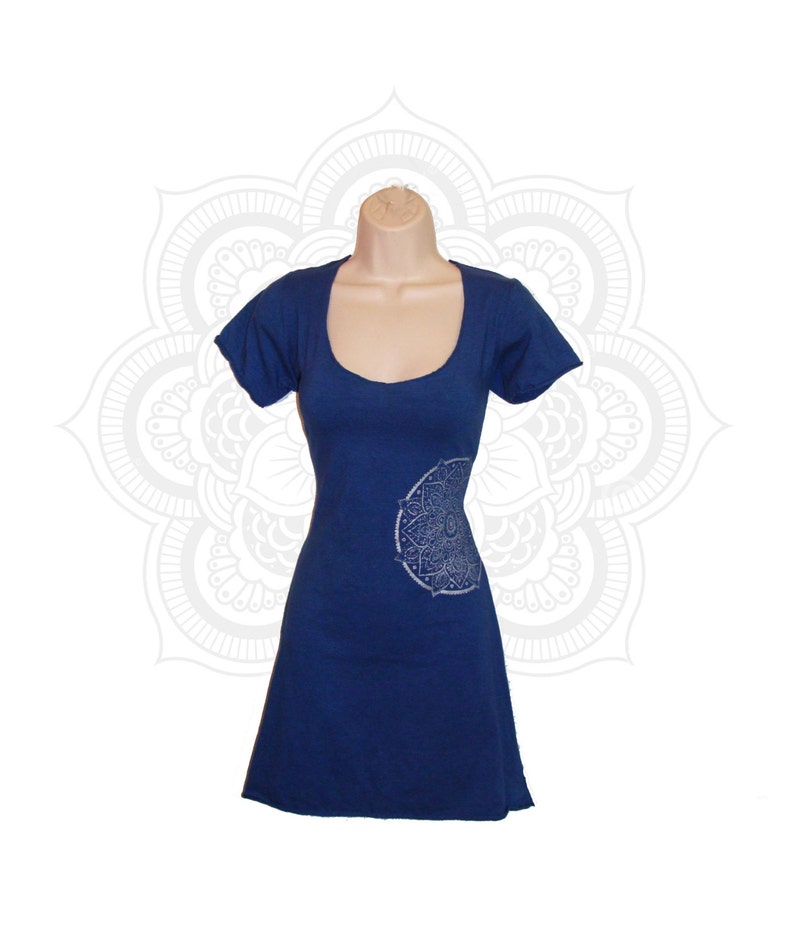 Organic Dresses Organic cotton and Hemp dress with Mandala print Handmade and dyed to order using Organic cotton and Hemp jersey image 1