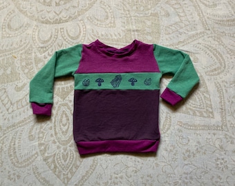 Organic cotton and hemp sweatshirt for children size 5/6 hand made, dyed and printed one of a kind