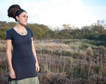 Organic dress- Short Sleeve Tunic dress - Organic Cotton and Hemp Dress -Handmade and hand dyed to order using eco friendly fibers and dyes