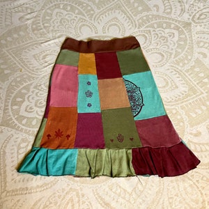 Patchwork skirt with prints , ready to ship size Small-Organic cotton and hemp, hand dyed with low impact dyes Handmade in California image 3