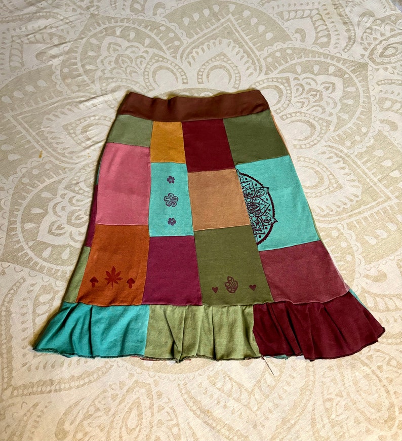 Patchwork skirt with prints , ready to ship size Small-Organic cotton and hemp, hand dyed with low impact dyes Handmade in California image 3