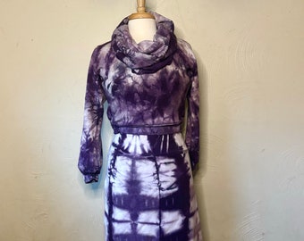 Two piece set - Organic cotton and Hemp one of a kind, cowl neck and skirt set. Ready to ship in a size Large. Handmade and dyed in CA