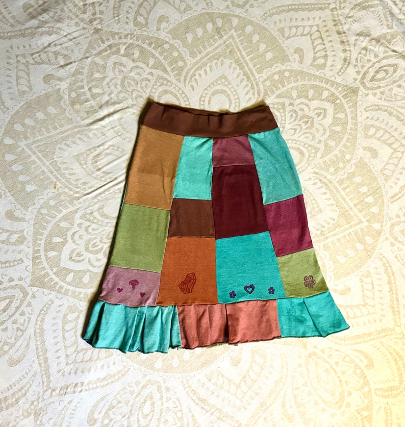 Patchwork skirt with prints , ready to ship size Small-Organic cotton and hemp, hand dyed with low impact dyes Handmade in California image 2