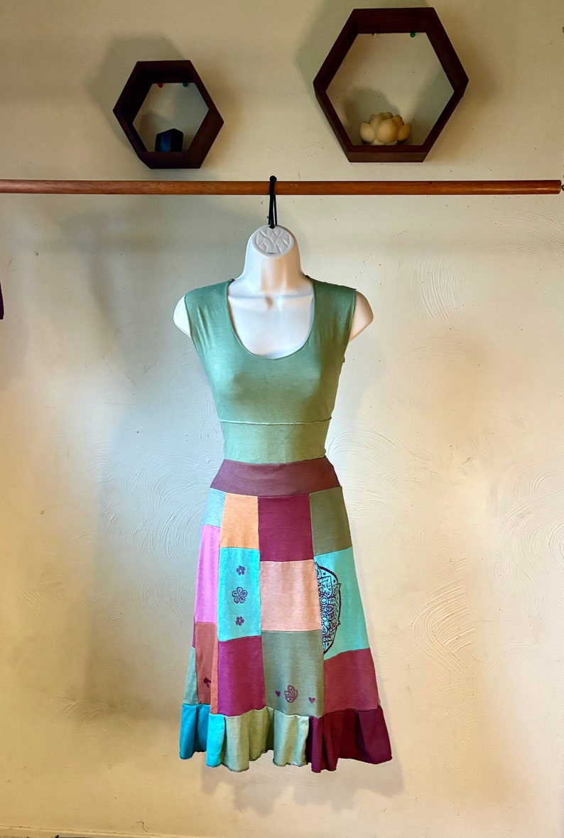 Patchwork skirt with prints , ready to ship size Small-Organic cotton and hemp, hand dyed with low impact dyes Handmade in California image 1