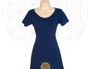 Organic cotton and Hemp dress with Flower of LIfe - Sacred geometry clothing - Handmade and dyed in your choice of 15 colors