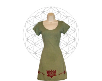 Hemp Clothing - Organic cotton and Hemp Tunic/Mini Dress with Lotus print - Handmade to order with sustainable materials