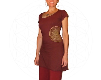 Organic cotton and Hemp dress with Mandala print- Handmade and dyed to order using Organic cotton and Hemp jersey