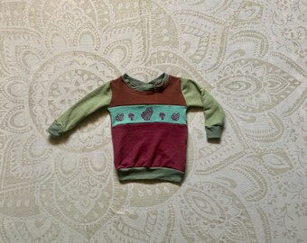 Organic cotton and hemp sweatshirt for children size 2T hand made, dyed and printed one of a kind