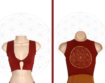 Organic Cotton and Bamboo tie vest  - With Mandala print -  Custom made and dyed to order