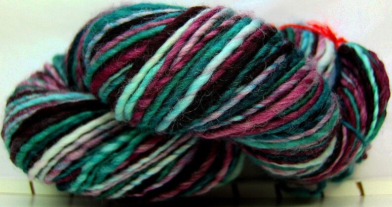 Kitty Singles Blackberry Sea HandDyed HandSpun Single Ply Wool Yarn 190 yards 5 oz dk weight image 1