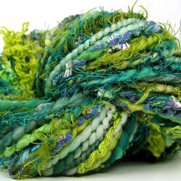 FunctionArt - Leaves of (Ocean) Grass - HandDyed HandSpun Art Yarn 82 yards 3.5 oz merino wool