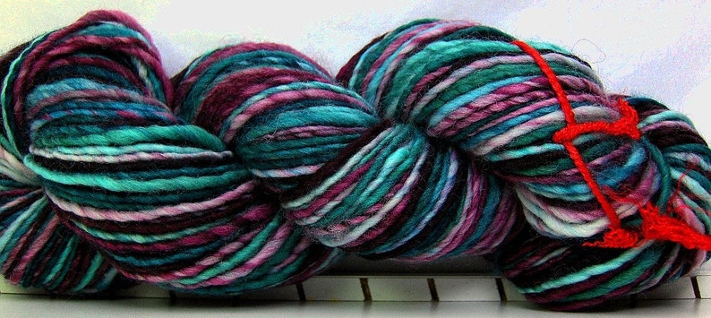 Kitty Singles Blackberry Sea HandDyed HandSpun Single Ply Wool Yarn 190 yards 5 oz dk weight image 5