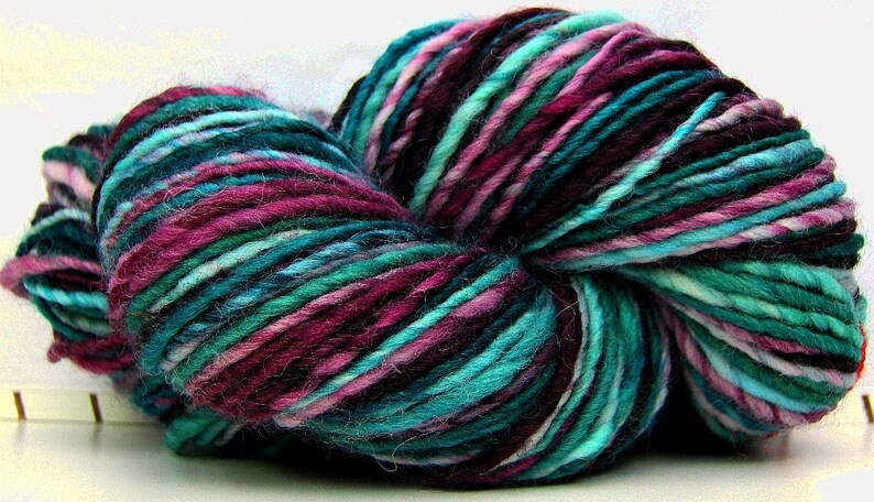 Kitty Singles Blackberry Sea HandDyed HandSpun Single Ply Wool Yarn 190 yards 5 oz dk weight image 2