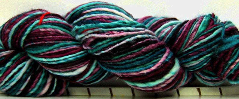 Kitty Singles Blackberry Sea HandDyed HandSpun Single Ply Wool Yarn 190 yards 5 oz dk weight image 4