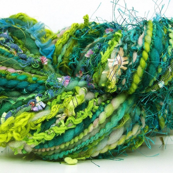 FunctionArt - Leaves of (Ocean) Grass - HandDyed HandSpun Art Yarn 94 yards 3.7 oz merino wool