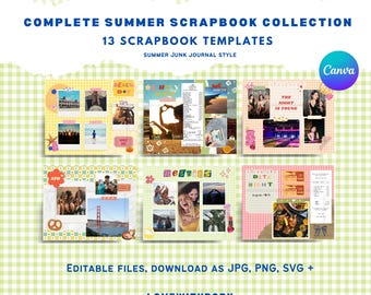Summer Junk Journal Scrapbook Template for Canva - Editable Digital Scrapbooking Pages
