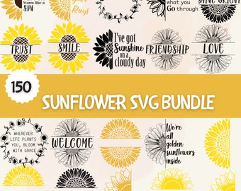 Sunflower Svg Bundle, Sunflower Svg, Sunflower Quote Svg, Cut file for Cricut, Floral Clipart