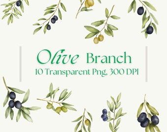 Olive Branch Clipart, Olive Clipart, Watercolor Clipart, Olive Branches, Wedding Clipart, Olives Wreath