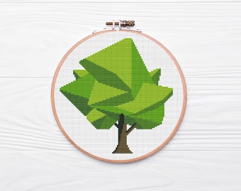 Polygonal Cross Stitch Pattern PDF Tree Summer, Nature, DIY, Mother's Day Gift, Wall Decor, Embroidery Pattern, Geometric, Beginner, Art