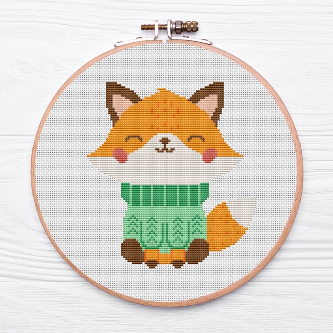 Cute Fox Cub Cross Stitch Pattern PDF, Christmas, DIY Gift, Embroidery ...