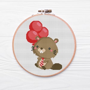 Beaver Cross Stitch Pattern PDF, Baby Beaver, DIY, Embroidery Pattern, Baby Shower, Gift, Totem Animal, Beginner, Nursery Decor, Painting