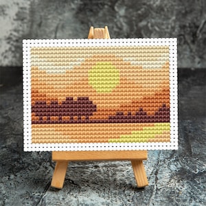 Landschap miniatuur kunst kruissteek pdf, poppenhuisdecor, cadeau 2, borduurwerk, handwerken