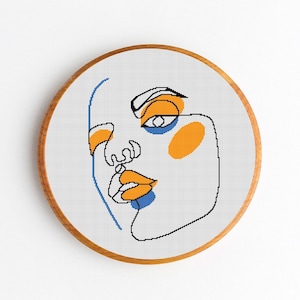 Face Cross Stitch Pattern PDF Woman Lines Embroidery Pattern, wall decor, DIY
