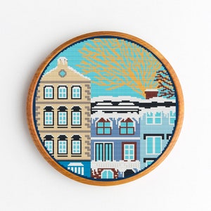 Urban Street, Landscape, Cross Stitch Pattern PDF, Gift, Embroidery Christmas 1