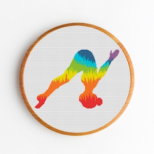 Cross Stitch Pattern PDF Yoga Pose, Rainbow, Woman, Embroidery Pattern Asana DIY Gift #3