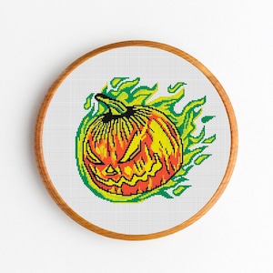 Cross Stitch Pattern PDF Pumpkin Fire, Halloween Gift, DIY, embroidery pattern