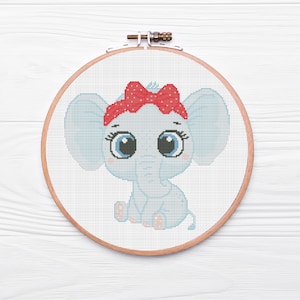 Cross Stitch Pattern Baby Elephant PDF, baby shower, counting cross, elephant, cartoon character, animal, girl, birthday gift, beginner