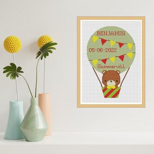 Birth Announcement Cross Stitch Pattern PDF Teddy Bear Gift DIY Embroidery
