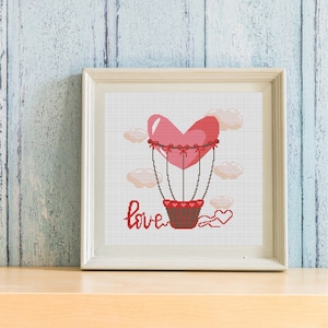 Cross Stitch Pattern PDF Heart Balloon, Valentine’s Day, embroidery, needlework, DIY