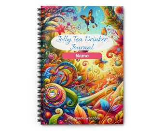 Jolly Tea Drinker Handcrafted Personalized Journal for Tea Lovers! Whimsical Digital Art Cover Spiral Notebook - Ruled Line
