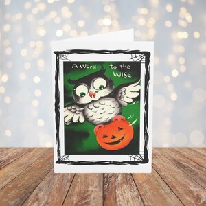 Vintage Style Halloween Owl Cards, Greeting Cards, Blank Cards, Set of Cards, Retro Vibes, Nostalgic, Whimsical, Spooky Cute, Vintage Charm