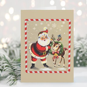 Niedliche Vintage Weihnachtsmann und Rentier Weihnachtskarten, Grußkarten, Grußkarten, frohe Weihnachtskarten, Retro Stil, 10 Stück, 13x18