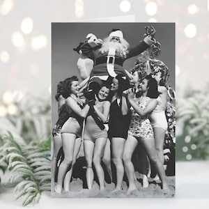 Vintage Santa Christmas Cards, Christmas Pinups, Holiday Cards, Greeting Cards, Merry Christmas Cards, Set of 10+, Black and White Christmas