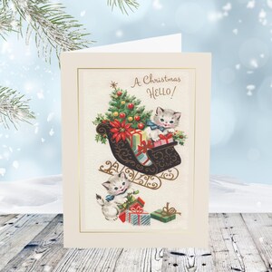 Schattige vintage kittens kerstkaarten, kerstkaarten, wenskaarten, vrolijke kerstkaarten, retrostijl, kerstkatten, set van 10+, 5 x 7