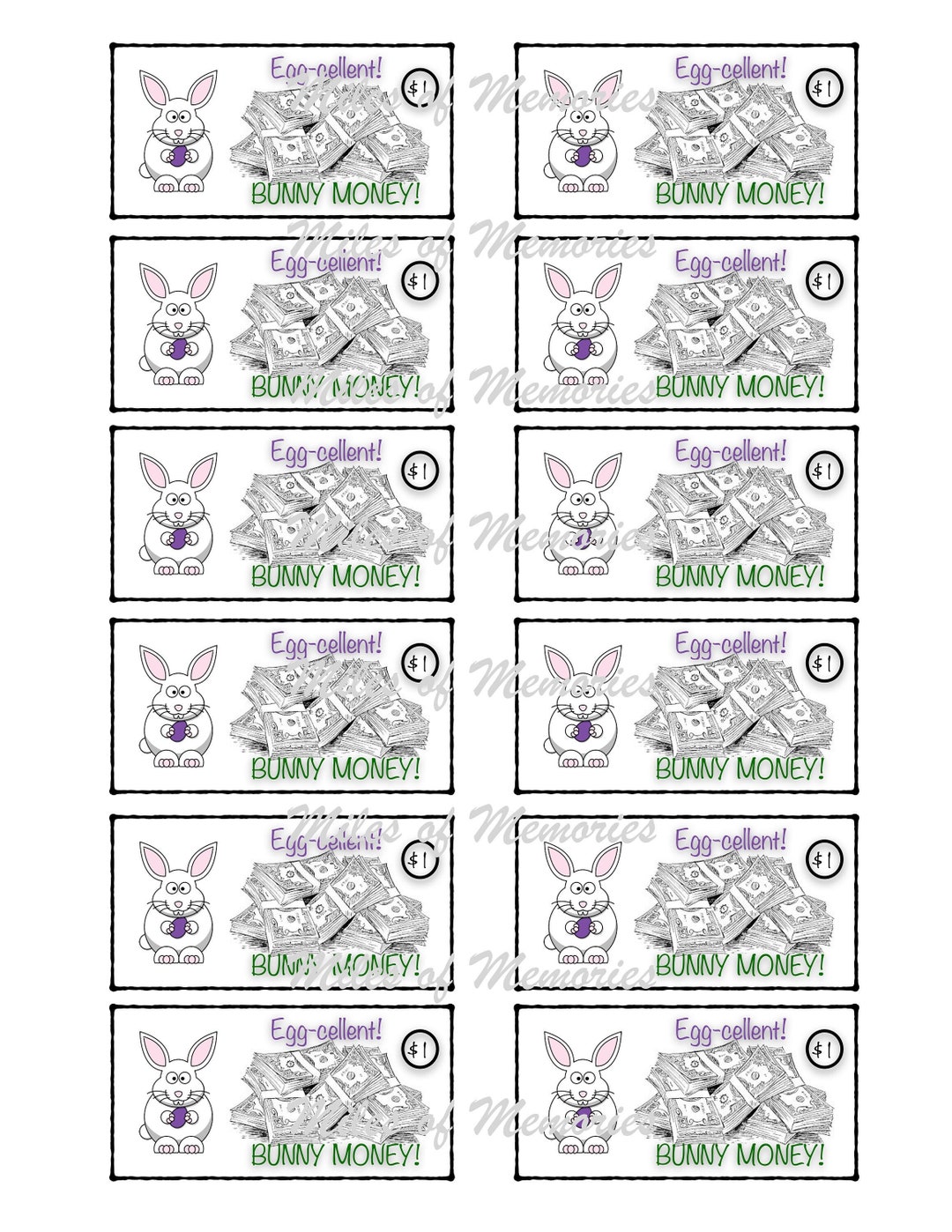 Printable Bunny Money for Filling Easter Eggs - Etsy