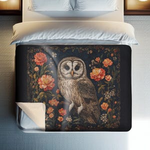 Owl Tapestry Style Sherpa Blanket Vintage Nature Bedding Cottagecore Animal Decor Warm Outdor Mystic Wildlife Witchy Blanket Folklore Cosy