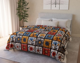 Mexican Tiles Sherpa Fleece Blanket Folk Latino Casa Bedding Southwest Cottagecore Decor Warm Hacienda Floral Talavera Style Throw Mex Gift