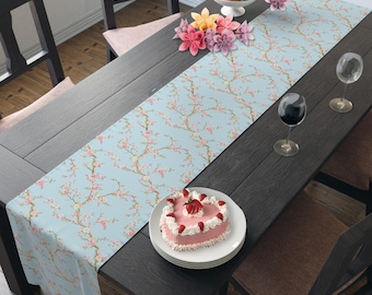 Japanese Cranes Table Runner - Chinoiserie Cherry Blossoms